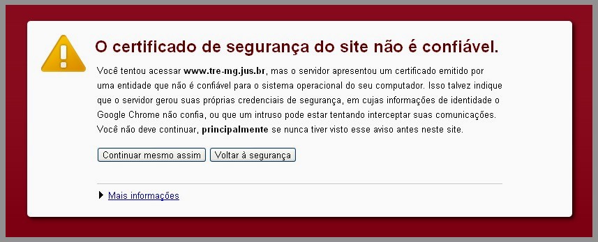 Erro exibido no Google Chrome
