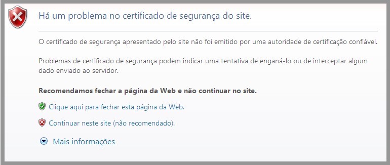 Erro exibido no Firefox